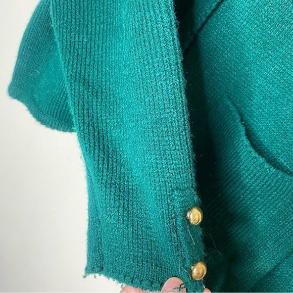 Laura Daniels Petite Y2K Emerald Green Acrylic Cardigan Sweater Gold Size Medium - Picture 5 of 12